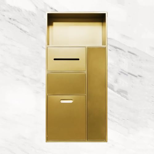 PA-DABAOO Eingelassener Toilettenpapierhalter, Mülleimernische, Duschnische Aus Edelstahl, Handtuchspender Fürs Badezimmer Mit Toilettenbürstenschrank, Toilettenbürstenhalter,Gold 86cm von PA-DABAOO