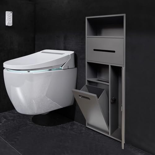 PA-DABAOO Eingelassener Toilettenpapierhalter, Mülleimernische, Duschnische Aus Edelstahl, Handtuchspender Fürs Badezimmer Mit Toilettenbürstenschrank, Toilettenbürstenhalter,Gray 78cm von PA-DABAOO