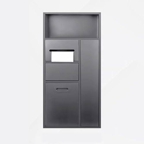 PA-DABAOO Eingelassener Toilettenpapierhalter, Mülleimernische, Duschnische Aus Edelstahl, Handtuchspender Fürs Badezimmer Mit Toilettenbürstenschrank, Toilettenbürstenhalter,Gray 86cm von PA-DABAOO