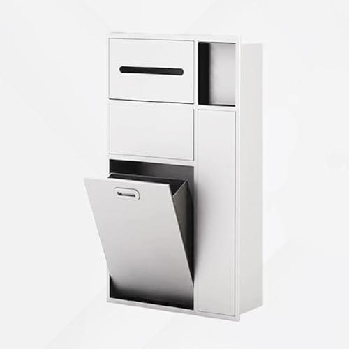 PA-DABAOO Eingelassener Toilettenpapierhalter, Mülleimernische, Duschnische Aus Edelstahl, Handtuchspender Fürs Badezimmer Mit Toilettenbürstenschrank, Toilettenbürstenhalter,White 67cm von PA-DABAOO