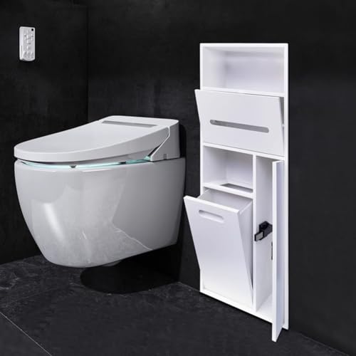 PA-DABAOO Eingelassener Toilettenpapierhalter, Mülleimernische, Duschnische Aus Edelstahl, Handtuchspender Fürs Badezimmer Mit Toilettenbürstenschrank, Toilettenbürstenhalter,White 78cm von PA-DABAOO