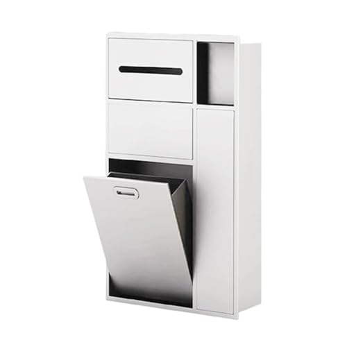 PA-DABAOO Eingelassenes Toilettenpapier-Aufbewahrungsregal, Edelstahlnischen Mit Mülleimer, Versteckter Mülleimer Neben Der Toilette, An Der Wand Montierter ,White 67cm von PA-DABAOO