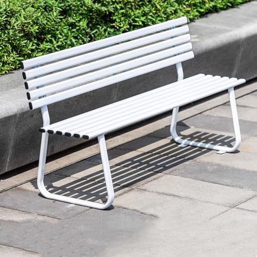PA-DABAOO Gartenbank Mit Rückenlehne, Robuste Verandabank, Metallrahmen, Parksitzgelegenheiten Für 2–3 Personen, Loveseat-Park, Wetterfester Wegestuhl, Außenmöbeldekor,Weiß von PA-DABAOO
