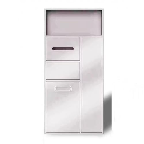 PA-DABAOO Kommerzieller Edelstahl-Papierhandtuchspender Zum Einbauen, Edelstahl-Duschnische, Wandeinbauschrank, Mit Mülleimer Und Stauraum Für Badezimmer, Küche, Wohnzimmer,Weiß von PA-DABAOO