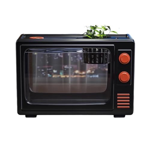PA-DABAOO Retro-TV-Aquarium, Schreibtisch-Aquarium, Mit Pflanzennetz Und Futterloch, Kleines, Pflegeleichtes Aquarium, 360-Grad-Panoramablick, Kunstdekoration Für Zuhause,Black s von PA-DABAOO