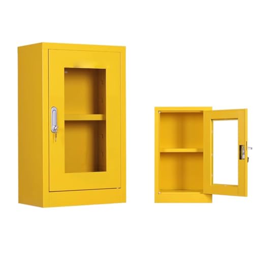 PA-DABAOO Robuster Feuerlöscherschrank, Feuerlöscherkasten Aus Metall, Feuerlöscheraufbewahrung Mit Glasfenster, Abschließbares Design, Große Lagerkapazität,Yellow 80*50*35cm von PA-DABAOO