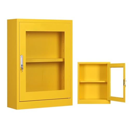 PA-DABAOO Robuster Feuerlöscherschrank, Feuerlöscherkasten Aus Metall, Feuerlöscheraufbewahrung Mit Glasfenster, Abschließbares Design, Große Lagerkapazität,Yellow 82*75*26cm von PA-DABAOO