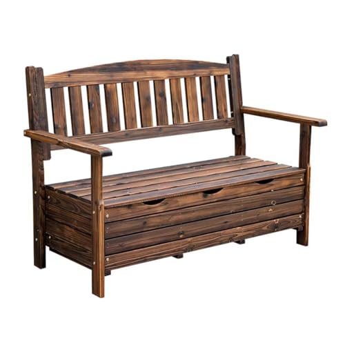PA-DABAOO Terrassen-Aufbewahrungsbank, 2-Personen-Gartenbank, Rustikaler Verandastuhl Aus Holz, Allwetter-Sofa Mit Rückenlehne Und Armlehnen, Bauernhaus-Dekoration von PA-DABAOO