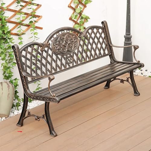 PA-DABAOO Terrassen-Gartenbank, Allwetter-Parkbänke, Aluminium-Sofa Für Den Außenbereich, Klassischer Europäischer Stuhl, Retro-Dekoration Für Den Innenhof, Verstärkter Metallrahmen von PA-DABAOO