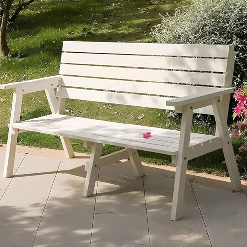 PA-DABAOO Terrassenbank Aus Holz Für Den Außenbereich, 2-Sitzer-Stuhl Mit Atmungsaktivem Lattenrost Und Geneigter Rückenlehne, Allwetter-Gartenbänke Aus Holz,Weiß von PA-DABAOO