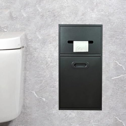 PA-DABAOO Wandmontierter Toilettenpapierhalter Mit Ablage, Edelstahlnischen Mit Mülleimer, Toilettenpapierhalter, Einbauschrank, Moderne Badezimmernische,Black 50cm von PA-DABAOO