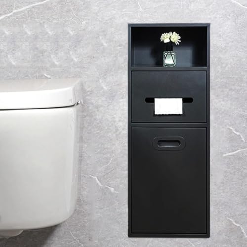 PA-DABAOO Wandmontierter Toilettenpapierhalter Mit Ablage, Edelstahlnischen Mit Mülleimer, Toilettenpapierhalter, Einbauschrank, Moderne Badezimmernische,Black 66cm von PA-DABAOO