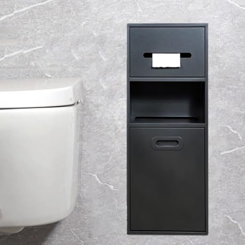 PA-DABAOO Wandmontierter Toilettenpapierhalter Mit Ablage, Edelstahlnischen Mit Mülleimer, Toilettenpapierhalter, Einbauschrank, Moderne Badezimmernische,Black 67cm von PA-DABAOO