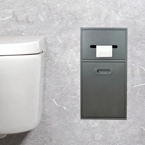 PA-DABAOO Wandmontierter Toilettenpapierhalter Mit Ablage, Edelstahlnischen Mit Mülleimer, Toilettenpapierhalter, Einbauschrank, Moderne Badezimmernische,Gray 50cm von PA-DABAOO