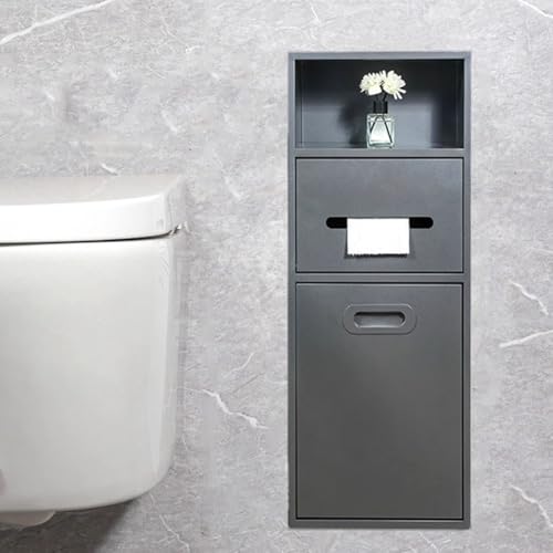 PA-DABAOO Wandmontierter Toilettenpapierhalter Mit Ablage, Edelstahlnischen Mit Mülleimer, Toilettenpapierhalter, Einbauschrank, Moderne Badezimmernische,Gray 66cm von PA-DABAOO