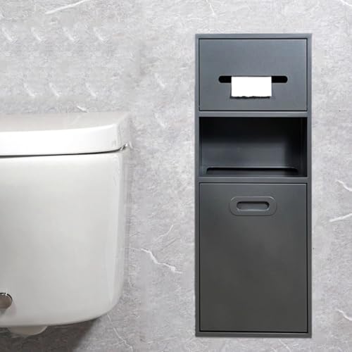 PA-DABAOO Wandmontierter Toilettenpapierhalter Mit Ablage, Edelstahlnischen Mit Mülleimer, Toilettenpapierhalter, Einbauschrank, Moderne Badezimmernische,Gray 67cm von PA-DABAOO