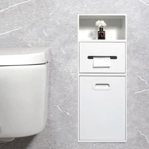PA-DABAOO Wandmontierter Toilettenpapierhalter Mit Ablage, Edelstahlnischen Mit Mülleimer, Toilettenpapierhalter, Einbauschrank, Moderne Badezimmernische,White 66cm von PA-DABAOO