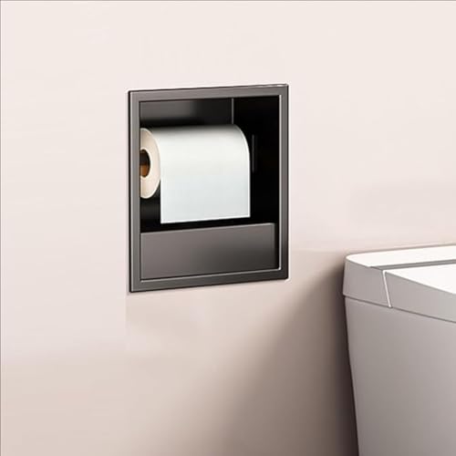PA-DABAOO Wandregal-Organizer Für Das Badezimmer, Edelstahlnische Für Die Dusche, Toilettenpapierhalter Mit Mülleimer, Handtuchspender Mit Toilettenbürstenschrank,Black 23cm von PA-DABAOO