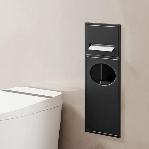 PA-DABAOO Wandregal-Organizer Für Das Badezimmer, Edelstahlnische Für Die Dusche, Toilettenpapierhalter Mit Mülleimer, Handtuchspender Mit Toilettenbürstenschrank,Black 52cm von PA-DABAOO