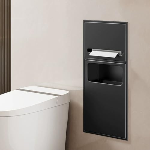 PA-DABAOO Wandregal-Organizer Für Das Badezimmer, Edelstahlnische Für Die Dusche, Toilettenpapierhalter Mit Mülleimer, Handtuchspender Mit Toilettenbürstenschrank,Black 60cm von PA-DABAOO