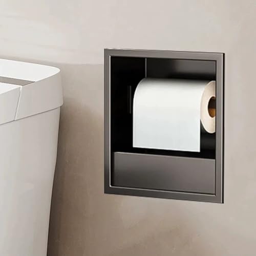 PA-DABAOO Wandregal-Organizer Für Das Badezimmer, Edelstahlnische Für Die Dusche, Toilettenpapierhalter Mit Mülleimer, Handtuchspender Mit Toilettenbürstenschrank,Gray 23cm von PA-DABAOO