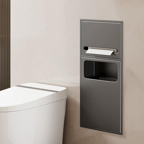 PA-DABAOO Wandregal-Organizer Für Das Badezimmer, Edelstahlnische Für Die Dusche, Toilettenpapierhalter Mit Mülleimer, Handtuchspender Mit Toilettenbürstenschrank,Gray 60cm von PA-DABAOO