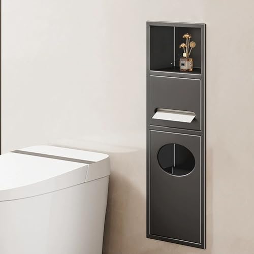 PA-DABAOO Wandregal-Organizer Für Das Badezimmer, Edelstahlnische Für Die Dusche, Toilettenpapierhalter Mit Mülleimer, Handtuchspender Mit Toilettenbürstenschrank,Gray 63cm von PA-DABAOO