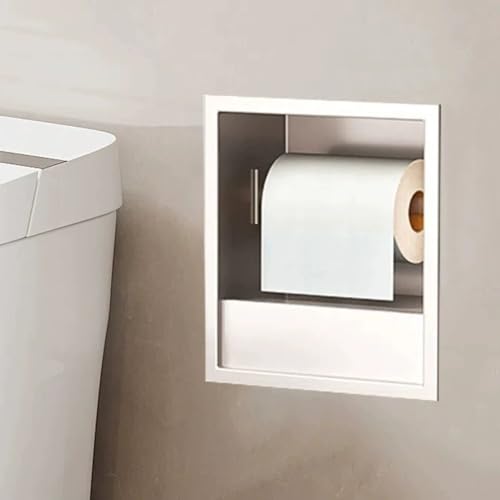 PA-DABAOO Wandregal-Organizer Für Das Badezimmer, Edelstahlnische Für Die Dusche, Toilettenpapierhalter Mit Mülleimer, Handtuchspender Mit Toilettenbürstenschrank,White 23cm von PA-DABAOO