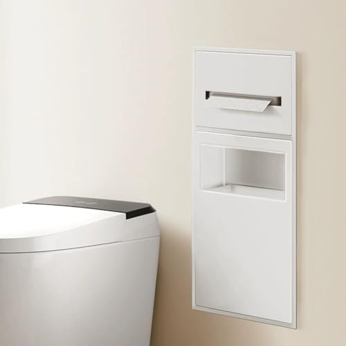 PA-DABAOO Wandregal-Organizer Für Das Badezimmer, Edelstahlnische Für Die Dusche, Toilettenpapierhalter Mit Mülleimer, Handtuchspender Mit Toilettenbürstenschrank,White 60cm von PA-DABAOO