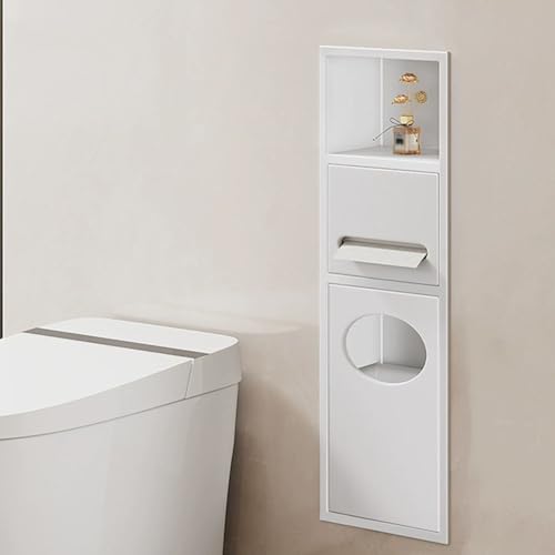 PA-DABAOO Wandregal-Organizer Für Das Badezimmer, Edelstahlnische Für Die Dusche, Toilettenpapierhalter Mit Mülleimer, Handtuchspender Mit Toilettenbürstenschrank,White 63cm von PA-DABAOO
