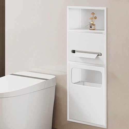 PA-DABAOO Wandregal-Organizer Für Das Badezimmer, Edelstahlnische Für Die Dusche, Toilettenpapierhalter Mit Mülleimer, Handtuchspender Mit Toilettenbürstenschrank,White 70cm von PA-DABAOO