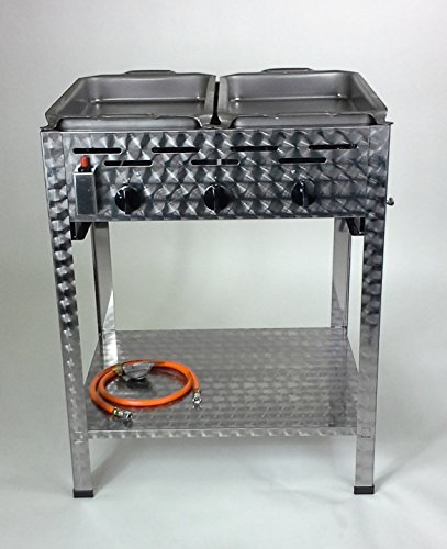 Gasgrill/Gastrobräter 3-flammig mit 2 Pfannen und Standbeinen von PA Gastrobräter