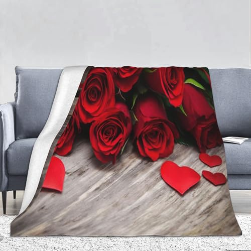 Decke mit rotem Rosenmuster,Romantisch 3D-Rosen Muster Warm Decke,Modern Blumendruck Komfortabler Decke,für Bett Sofa Büro Auto Reisen Camping (130 x 150 cm, A) von PAAHRYI