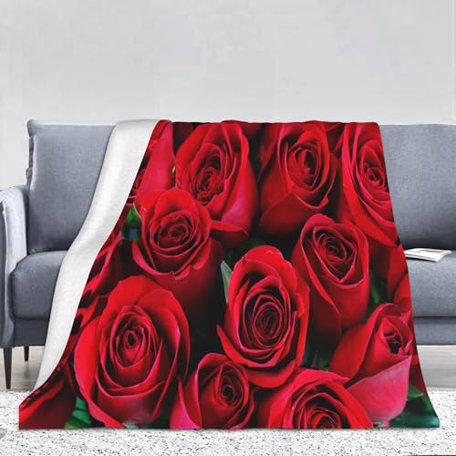 Decke mit rotem Rosenmuster,Romantisch 3D-Rosen Muster Warm Decke,Modern Blumendruck Komfortabler Decke,für Bett Sofa Büro Auto Reisen Camping (150 x 200 cm, B) von PAAHRYI
