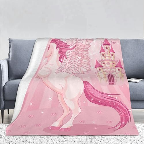 PAAHRYI Kinder Kuscheldecke Rosa Einhorn 150x200cm,kuscheldecke Einhorn Mädchen,Regenbogen Wolken Pferd drucken Flanell Fleecedecke für Couch Wohn (150 x 200 cm, C) von PAAHRYI