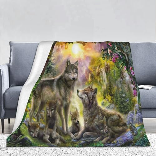 PAAHRYI Wolfsmuster Decke,3D Drucken Wald Wild Tier Wolf Flauschig Decke,bequem und atmungsaktiv,Decke Klimatisierte Sofadecke,Camping für Erwachsene Kinder (130 x 150 cm, D) von PAAHRYI