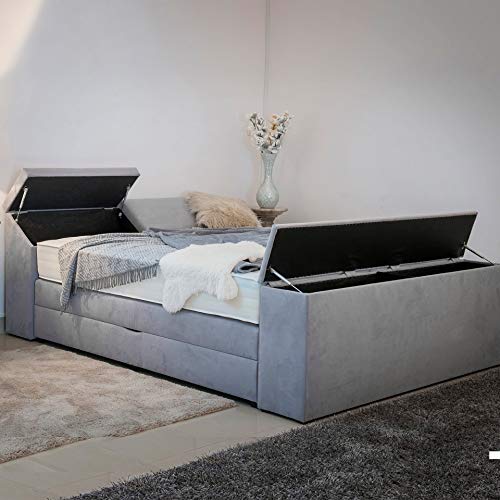 Boxspringbett mit Kopf + Fuß Truhe + Bettkasten Antirutsch-Matten Royal Taschenfederkern Matratze mit eingebautem Original Gelax Topper Kern - Jedes Bett ein Unikat - Made in Germany 100 x 220 cm von PAARA