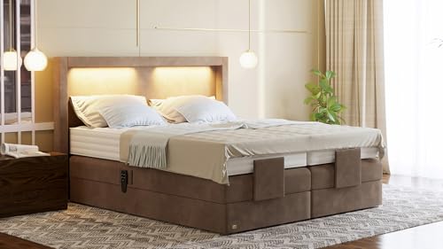 PAARA Boxspringbett Barcelona GM | 10.000 Newton Motorleistung | LED | Antirutsch-Matten | Taschenfederkern Matratze | Kaltschaum Topper | Jedes Bett EIN Unikat - Made in Germany (200 x 200 cm) von PAARA