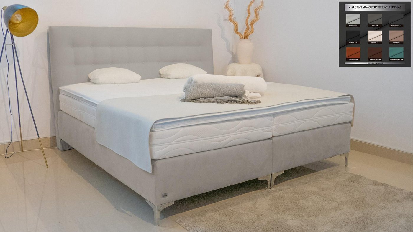 PAARA Boxspringbett Merida ohne Bettkasten mit alles freie Farbwahl, inkl. Matratze und Topper, mit einzigartigem Belüftungssystem von PAARA