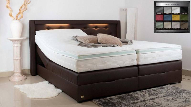 PAARA Boxspringbett Paris Bettkasten Kopfteil verstellbar LED Licht, inkl. Matratze und Topper, mit einzigartigem Belüftungssystem von PAARA