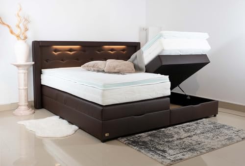PAARA Boxspringbett mit LED Bettkasten Kopfverstellung Antirutsch-Matten Taschenfederkern Matratze Kaltschaum Topper Komplettset 180 x 200 cm - Jedes Bett EIN Unikat - Made in Germany von PAARA