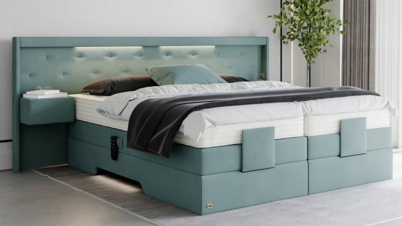 PAARA Boxspringbett mit Nachttisch elektrisch verstellbar LED Modell Paris, mit einzigartigem Belüftungssystem von PAARA