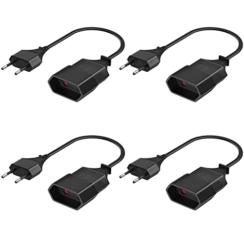 4Pack EU Verlängerungsstecker Verlängerungskabel, PABANCE EU Stecker, 0.2M Steckdosenadapter mit Flexible Kable, 2.5A/250V, Euro Konverter Buchse(0,75 mm²) für Computer TV PC Phone, Schwarz von PABANCE