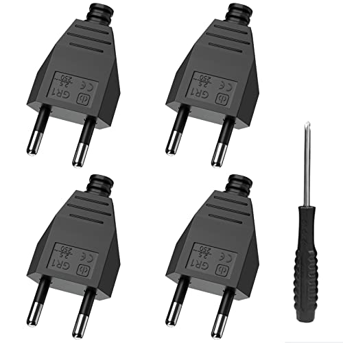 Flachstecker, Eurostecker, PABANCE Steckdosenstecker Flach Stromstecker 250V 2.5A Stecker Flach Schraubanschluss Lose, Schwarz, 4 Stück von PABANCE