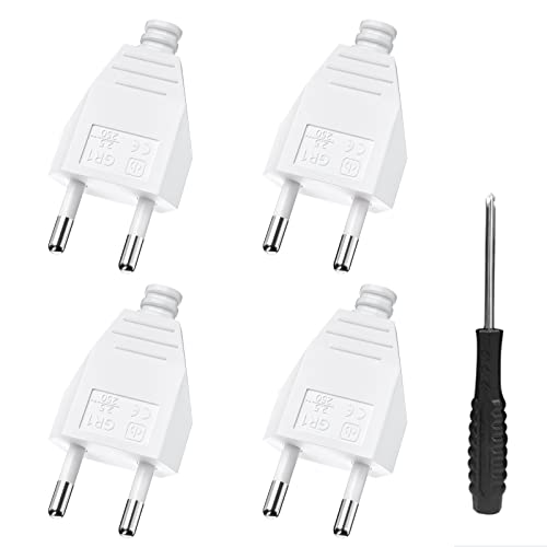 Flachstecker, Eurostecker, PABANCE Steckdosenstecker Flach Stromstecker 250V 2.5A Stecker Flach Schraubanschluss Lose, Weiß, 4 Stück von PABANCE