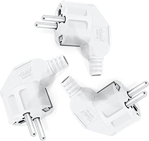 Schuko Stecker Winkelstecker 3 Stücke, Schutzkontakt-Stecker mit Knickschutztülle, Stecker 250V (16A), PABANCE Stromstecker Winkelstecker Aussen Wasserdicht, für 8-10mm Kabel, Weiß von PABANCE