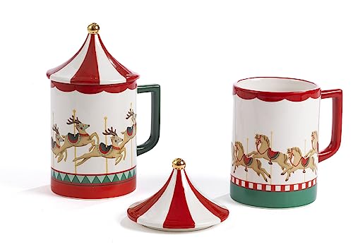 2 Stück sortierte Weihnachtstasse mit Deckel Karussell Weihnachten 15,7 cm aus Keramik von PABEN