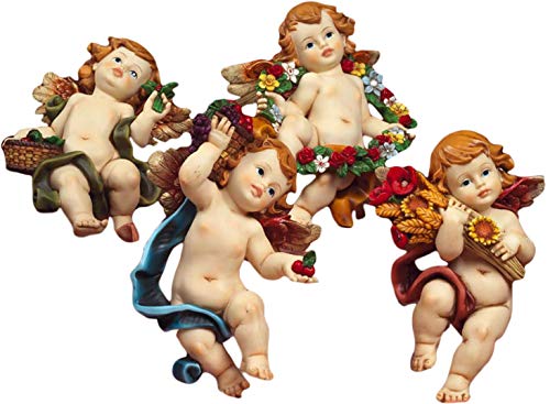 Articoli religiosi by Paben Set mit 4 Engelen für die Wand aus Kunstharz, 12 cm. von PABEN
