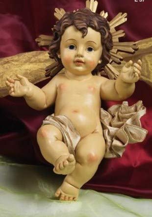 PABEN Mädchen Jesuskind aus Kunstharz, 25,5 cm, mit Tuch aus Stoffen und Strahl aus Holz. von PABEN