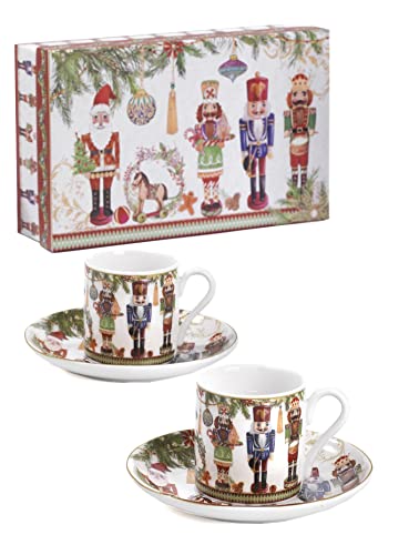 PABEN Set 2 Tassen + Untertassen mit Nussknacker Weihnachten 12,5 cm aus Porzellan mit Farbbox Nàvel von PABEN